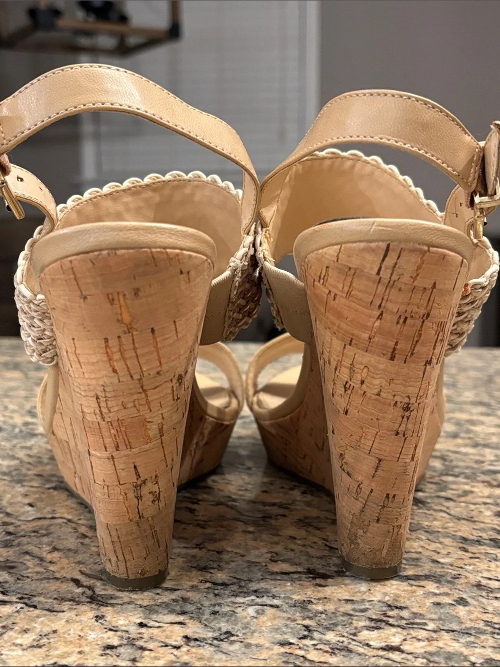 Jessica Simpson Nude Cork Wedge Sandals Woven Slingback Platform Heels Size 8B
